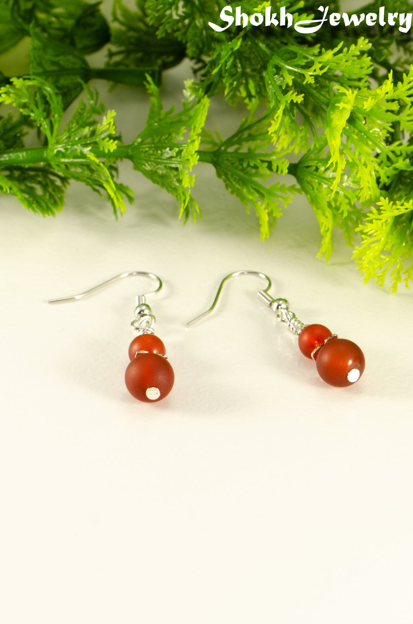 Small Matte Red Agate Earrings for women.