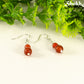 Small Matte Red Agate Earrings with silver tone ear wires.