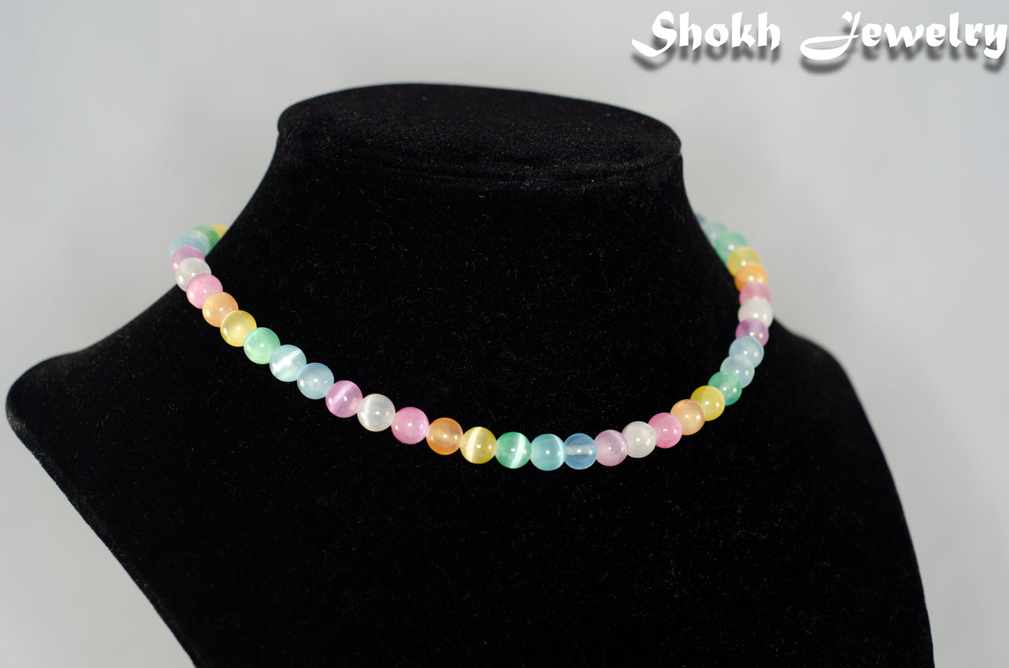 6mm Rainbow Selenite Beaded Choker Necklace