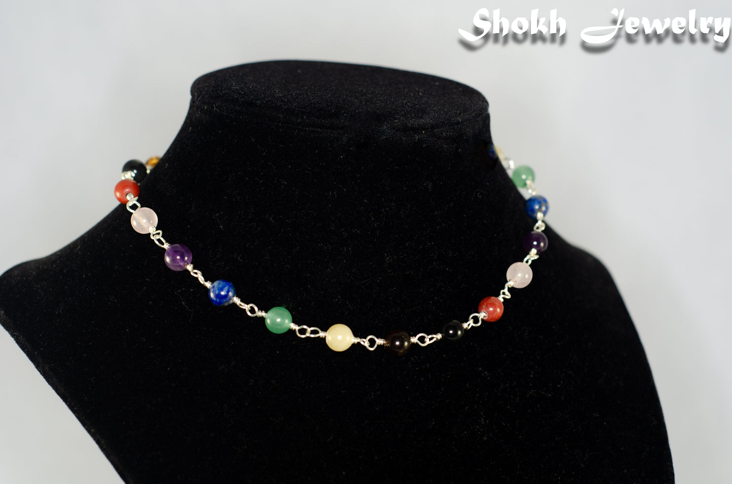 6mm Chakra Gemstone Link Choker Necklace