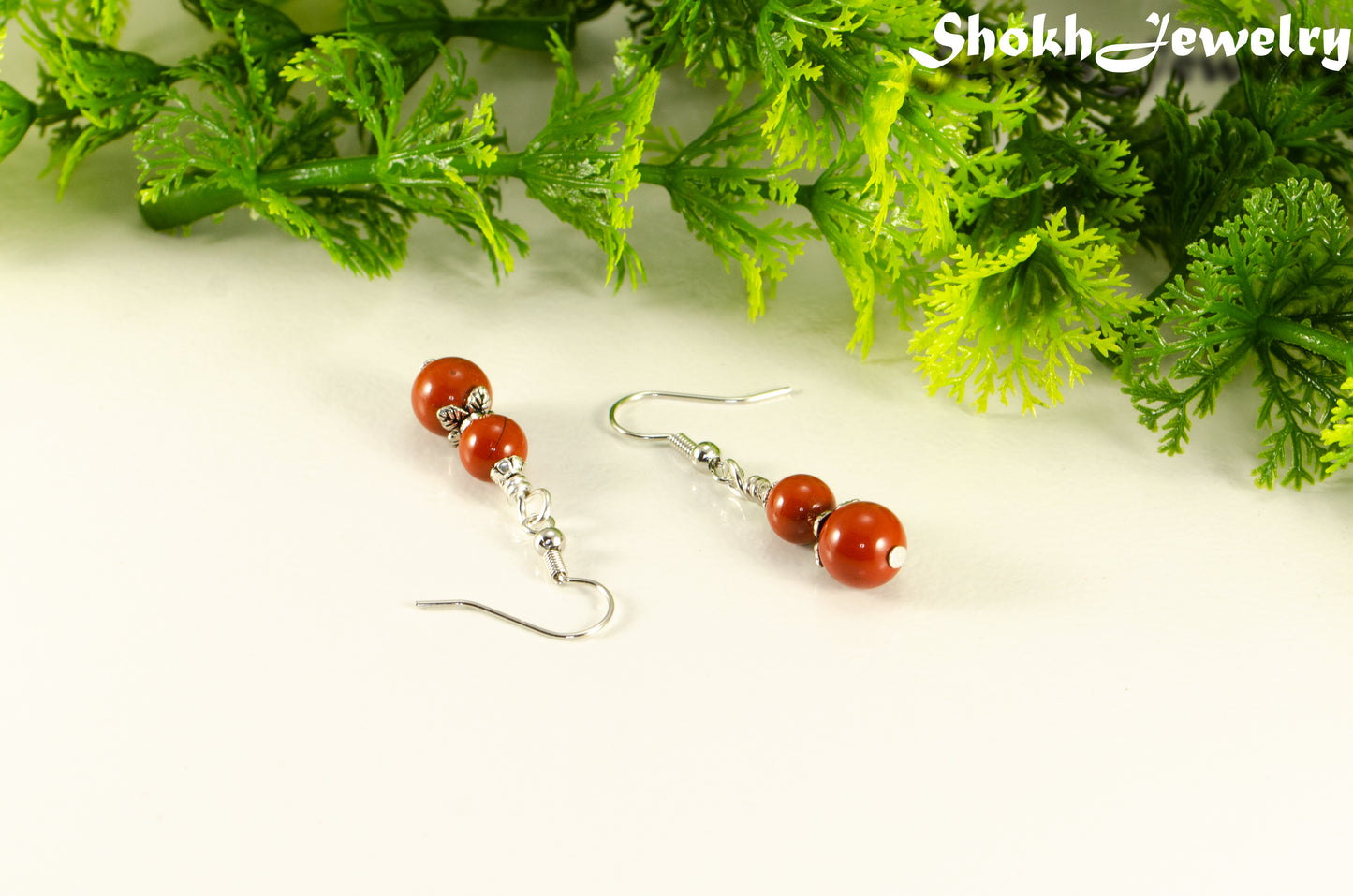 Details of Small Natural Red Jasper Earrings.