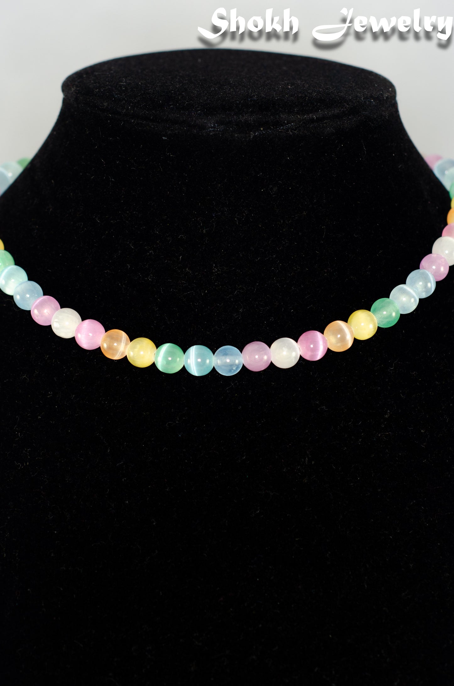 6mm Rainbow Selenite Beaded Choker Necklace