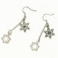 Top view of Long Chain and Snowflakes Charm Earrings.