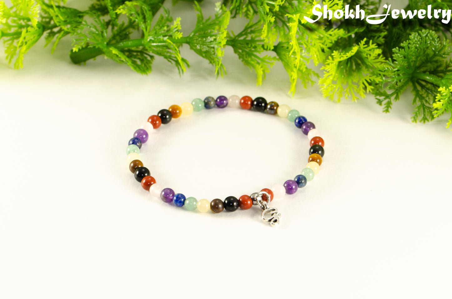 Dainty Gemstone Chakra Bracelet with Initial.