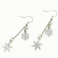 Top view of Long Chain and Snowflakes Charm Earrings.