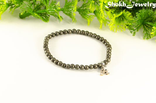 4mm Natural Pyrite Bracelet with Initial.