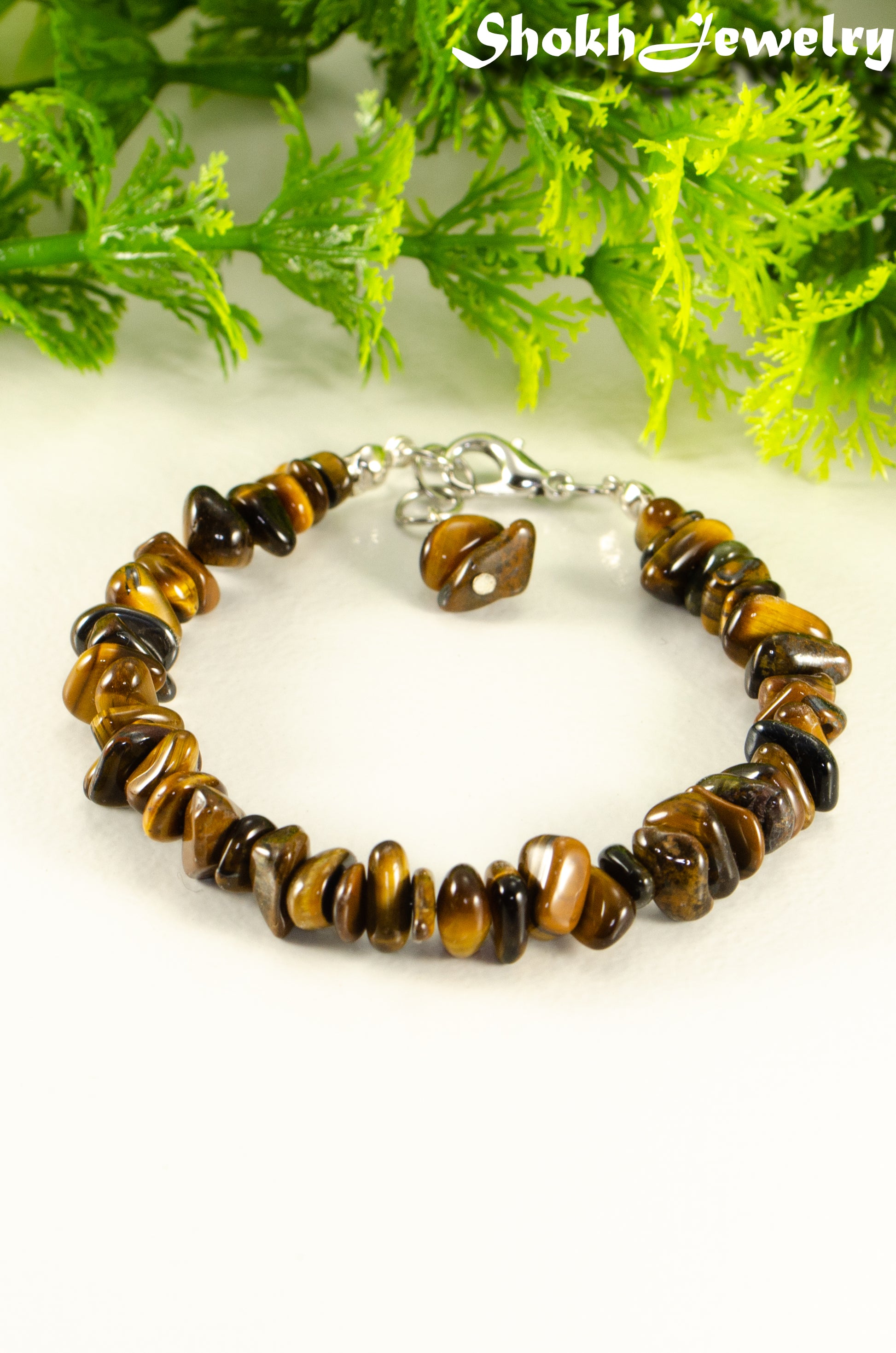 Close up of Natural Tiger's Eye Chip Bracelet.