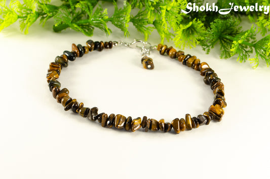 Natural Tiger's Eye Chip Anklet with clasp.