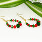 Green and Red Glass Crystal Hoop Earrings with gold tone ear wires.