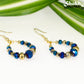 Blue and Gold Glass Crystal Hoop Earrings with ear wires.