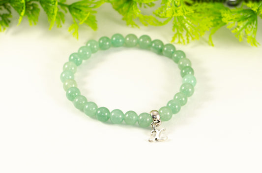 6mm Green Aventurine Bracelet with Initial.