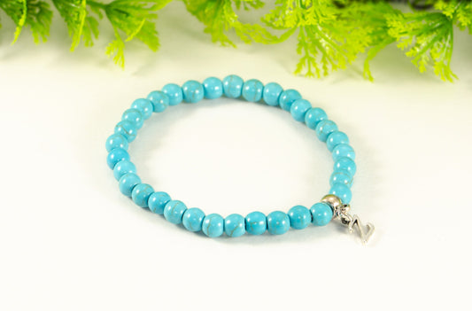 6mm Turquoise Howlite Bracelet with Initial.