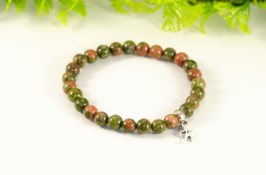 6mm Unakite Bracelet with Initial.