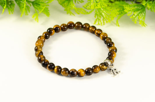 6mm Tiger's Eye Bracelet with Initial.