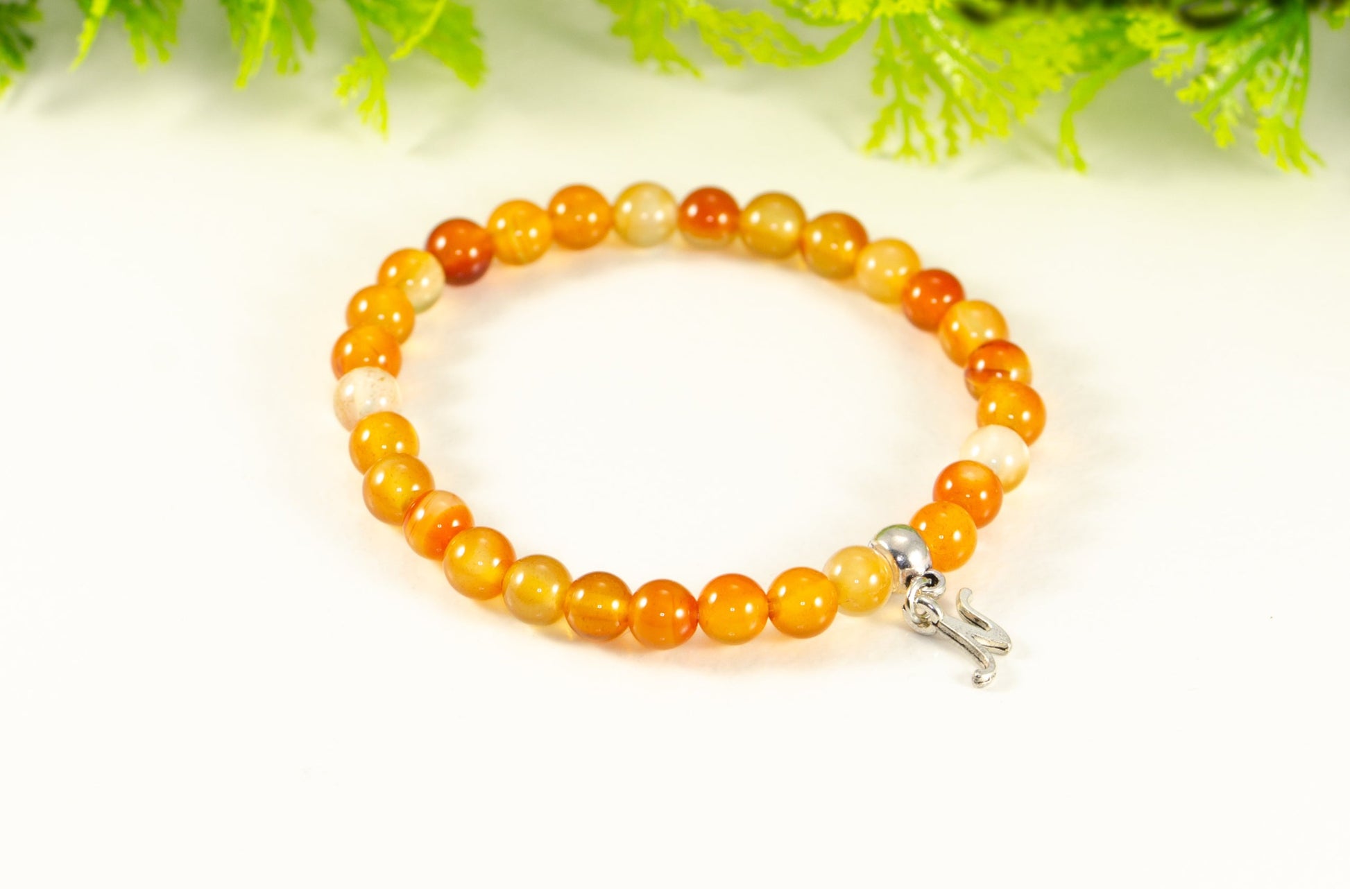 6mm Carnelian Bracelet with Initial.