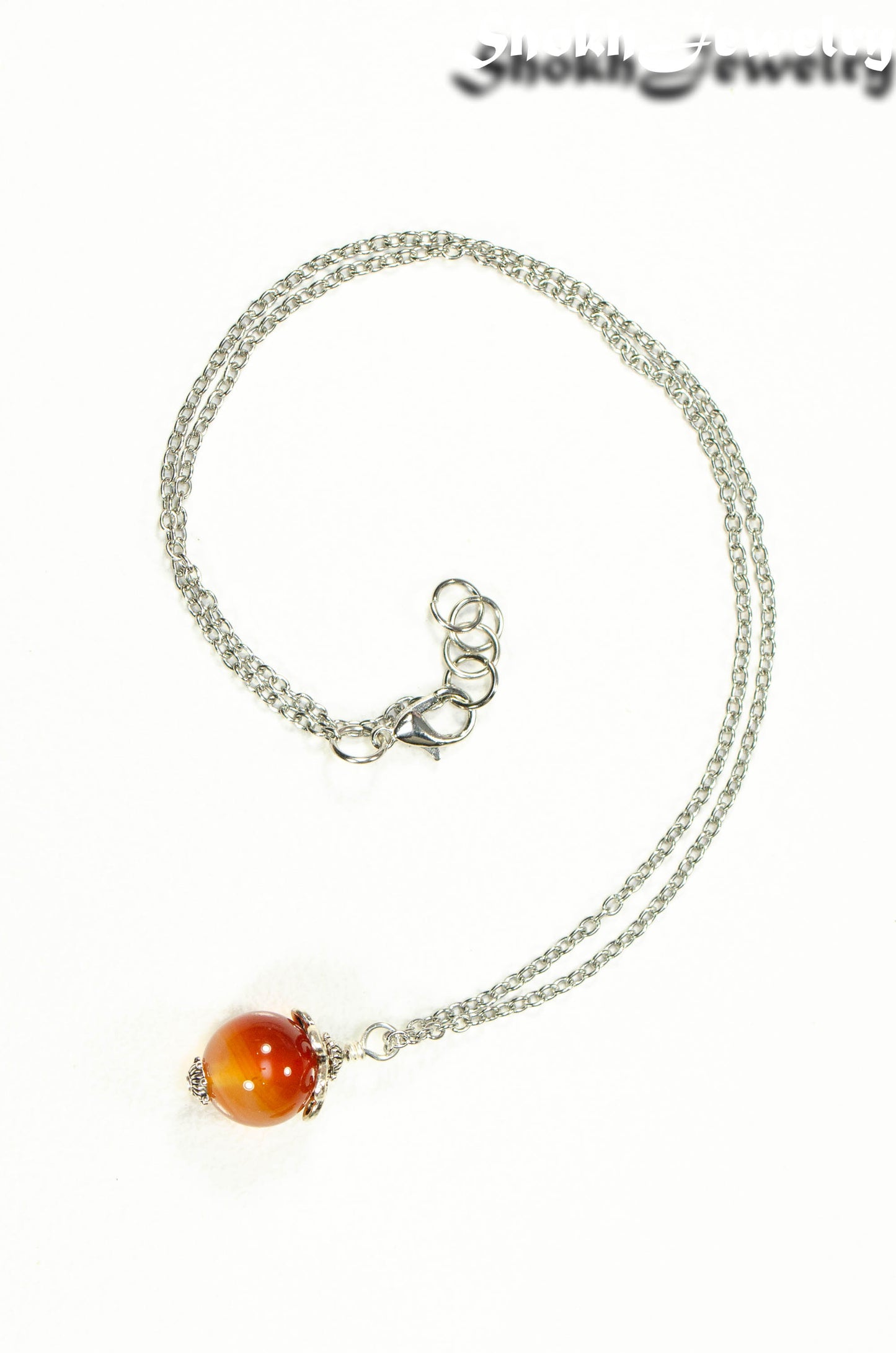 Top view of 12mm Carnelian Pendant Necklace.