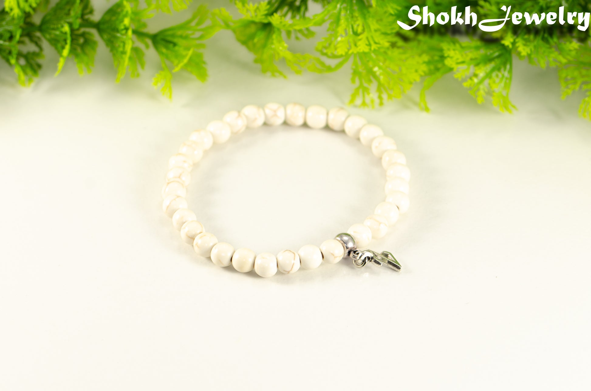 6mm White Howlite Bracelet with Initial.