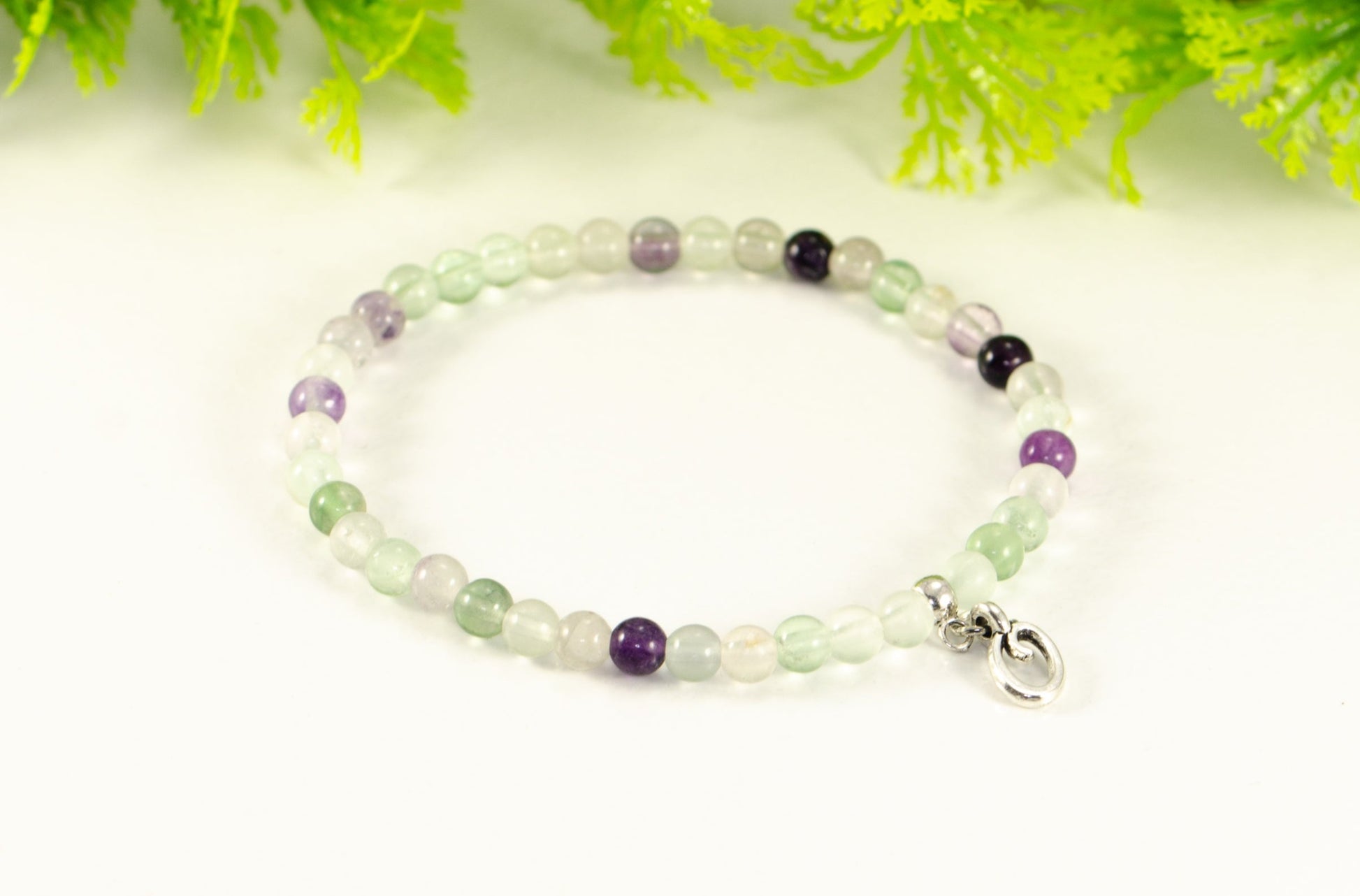 4mm Rainbow Fluorite Bracelet with Initial.