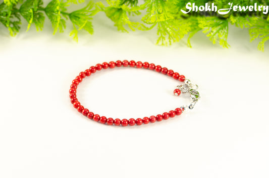 4mm Natural Red Coral Bracelet with Clasp.
