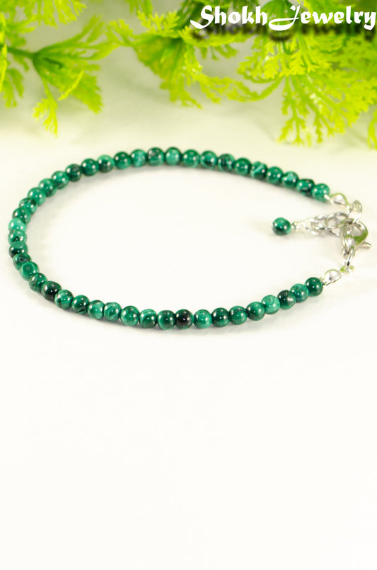 Close up of 3mm Natural Malachite anklet with Clasp.