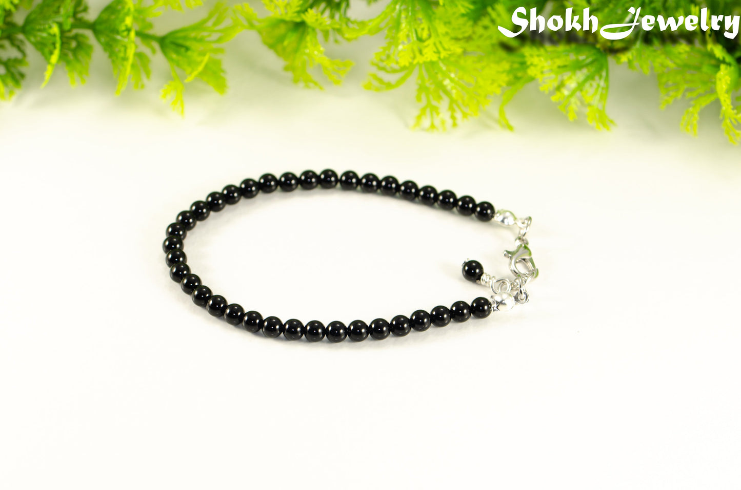 4mm Black Obsidian Crystal Bracelet with Clasp.