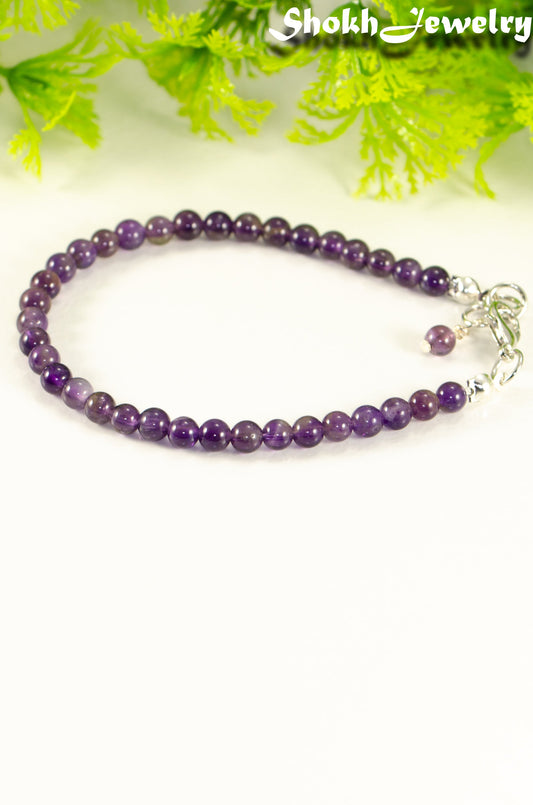 Close up of 4mm Amethyst anklet with Clasp.