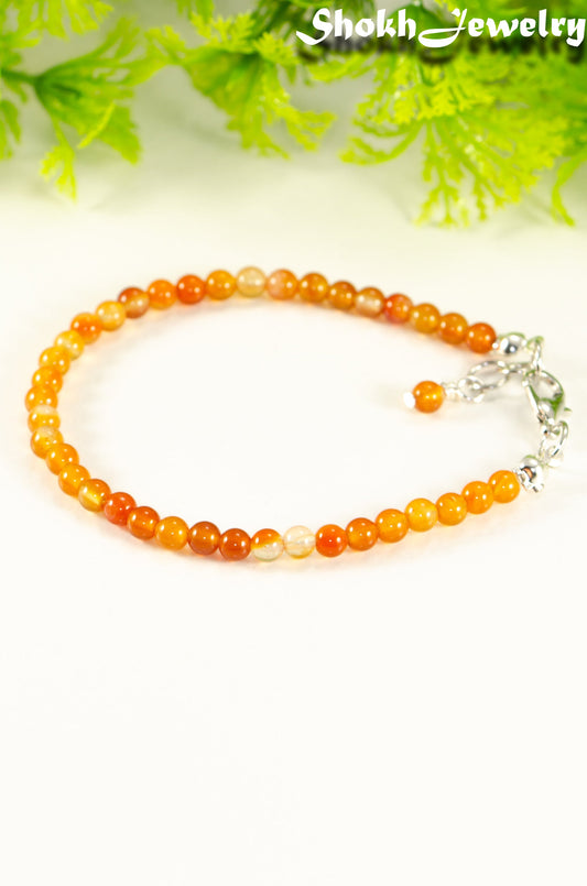 Close up of 4mm Carnelian Crystal Anklet with Clasp.
