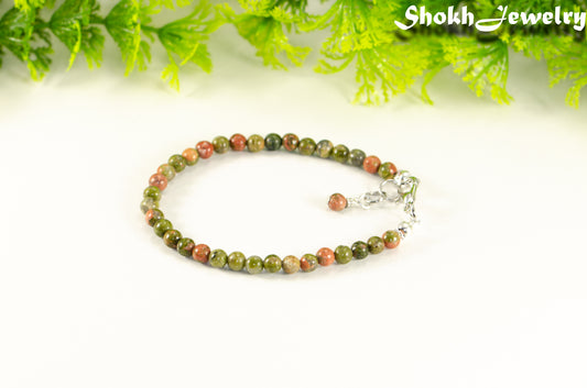 4mm Natural Unakite Bracelet with Clasp.