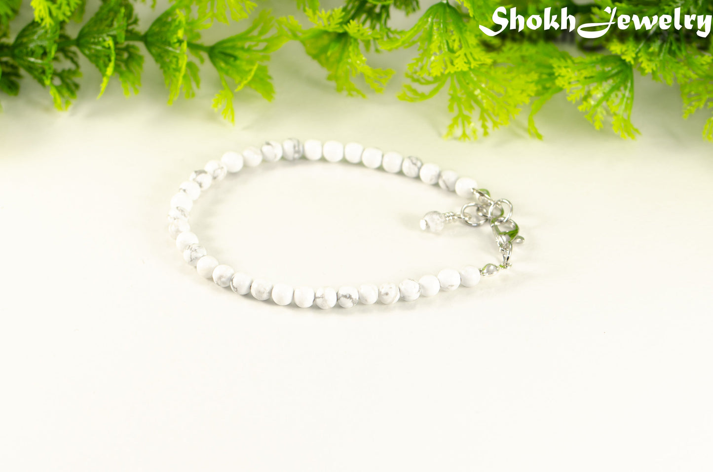 4mm White Howlite anklet for women/men.