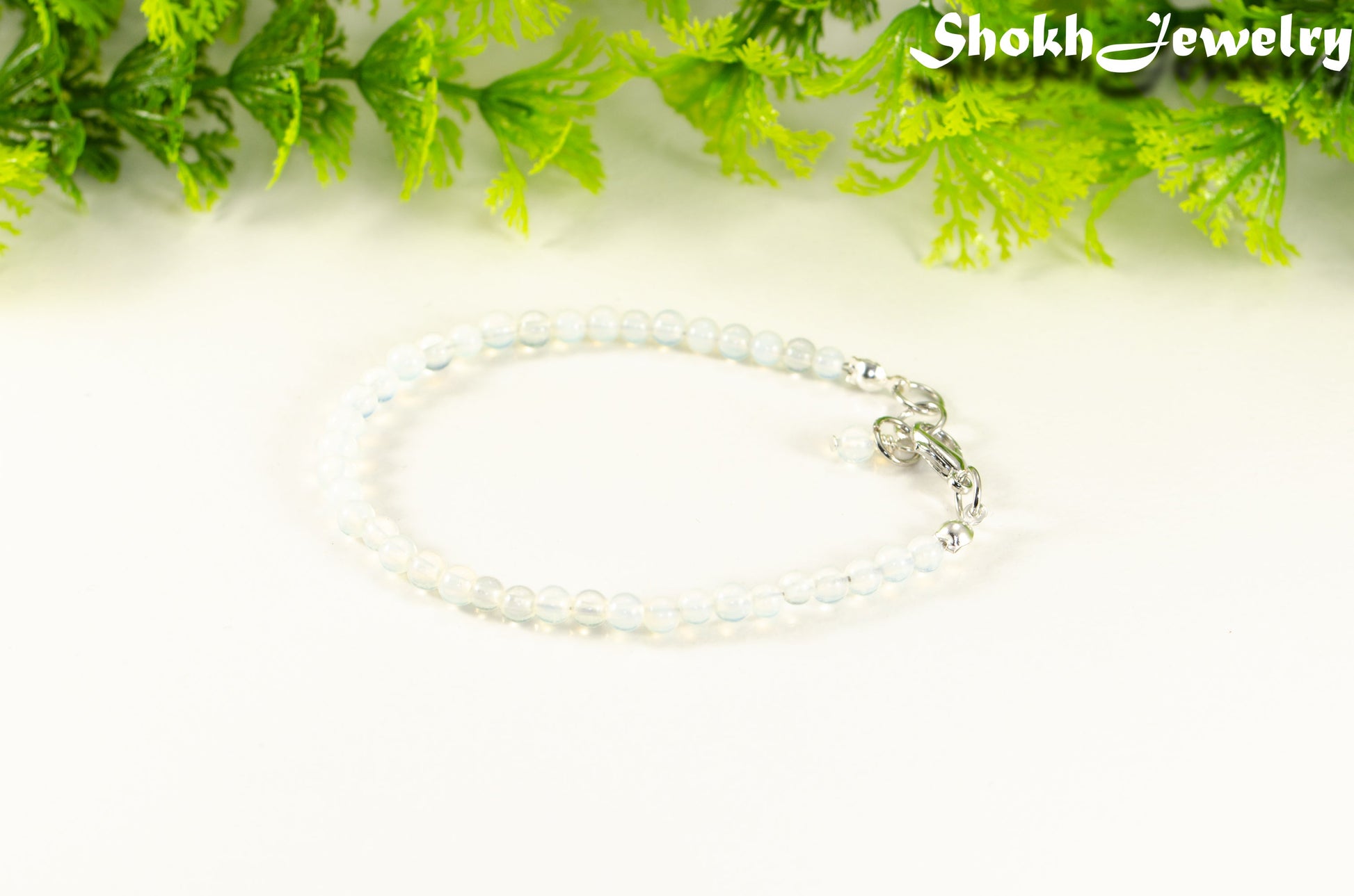 4mm White Opal anklet for women.