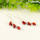 Long Silver Plated Chain and Red Coral Chip Earrings.