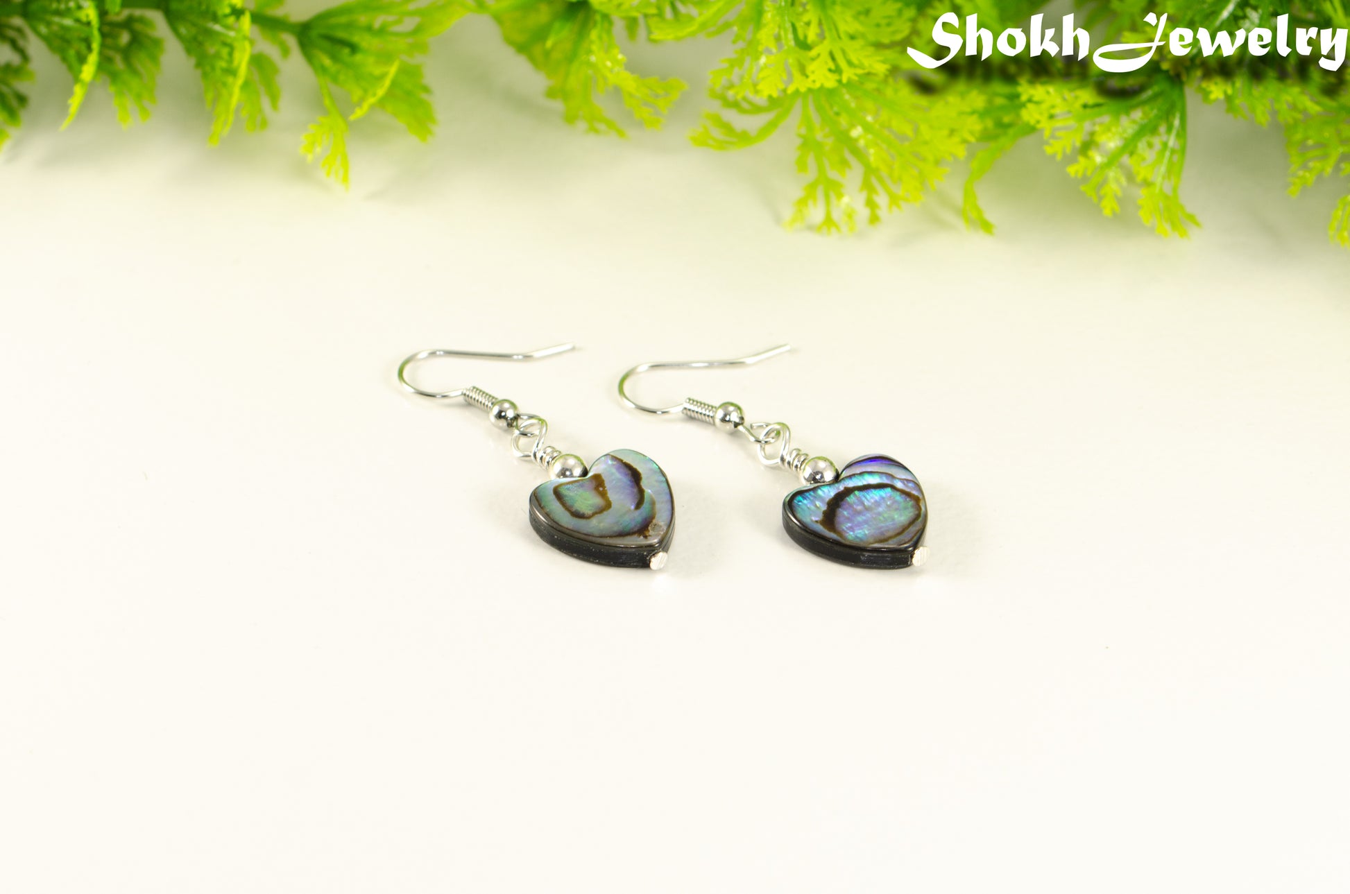 Heart Shaped Abalone Shell Earrings.