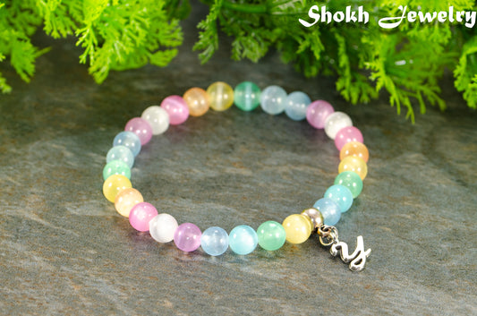 6mm Rainbow Selenite Bracelet with Initial