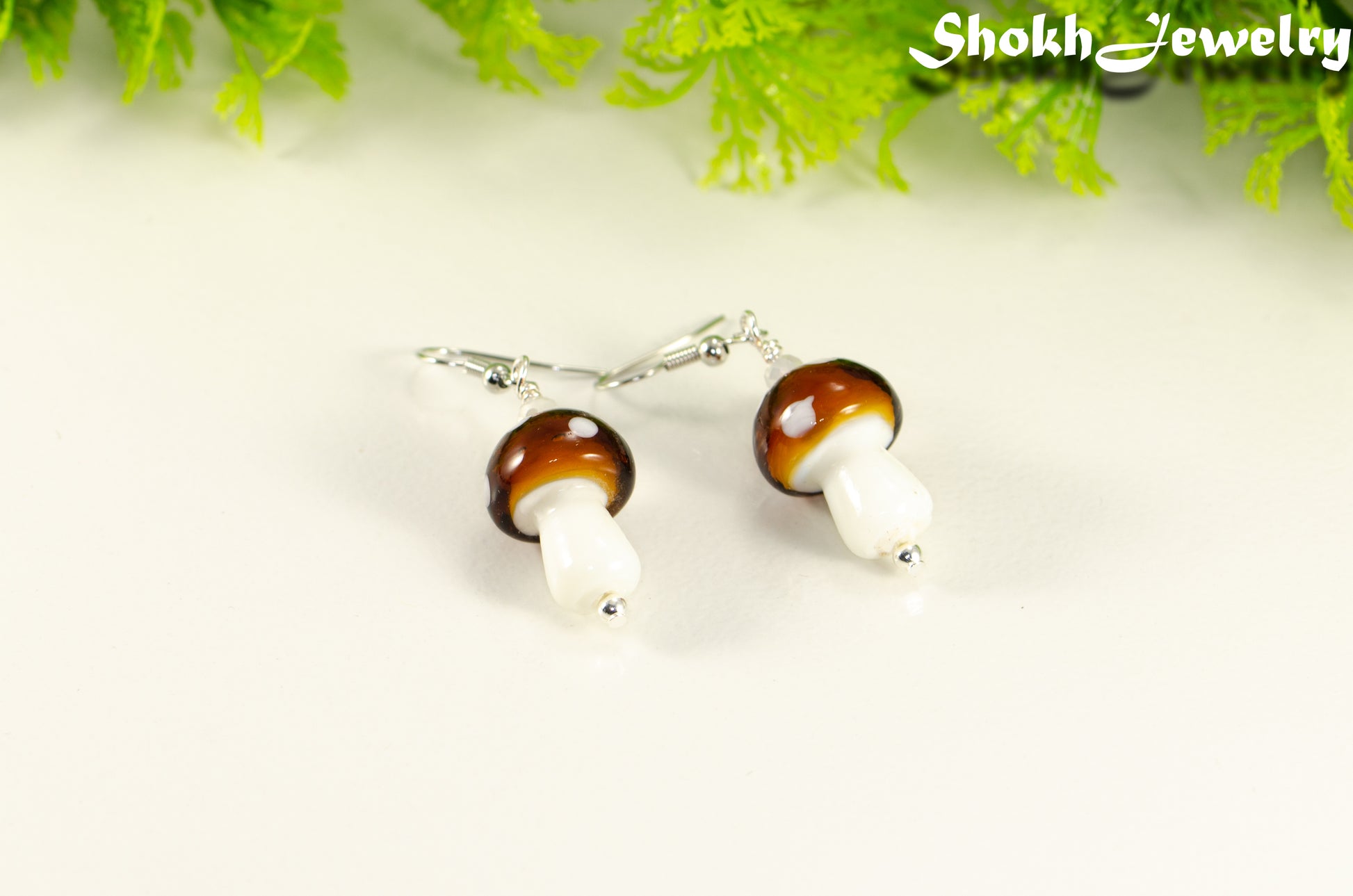 Brown Mushroom Glass Bead Earrings.