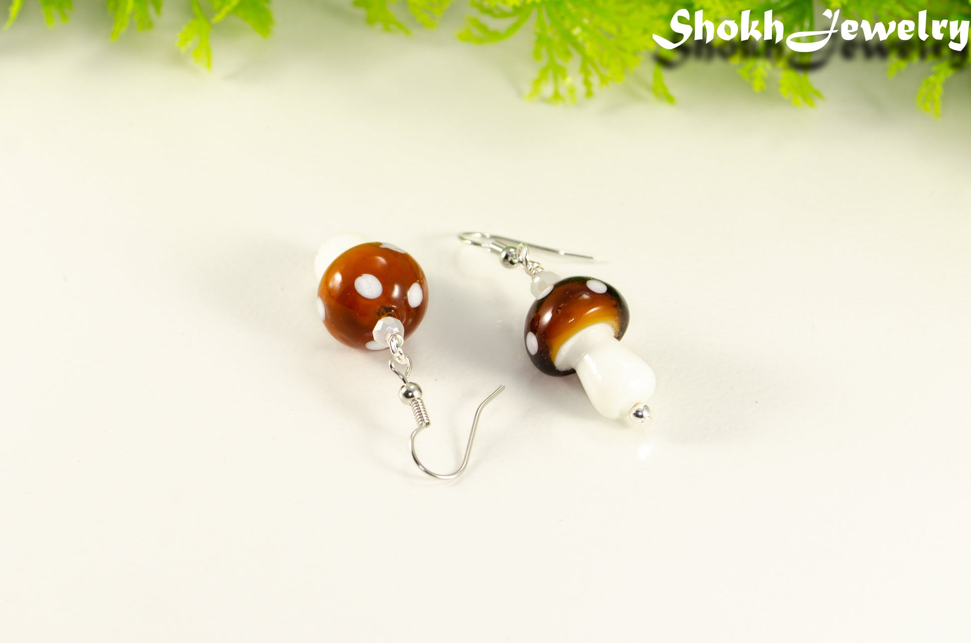 Brown Mushroom Glass Bead Earrings.