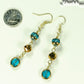 Gold and Patina Blue Glass Bead Dangle Earrings