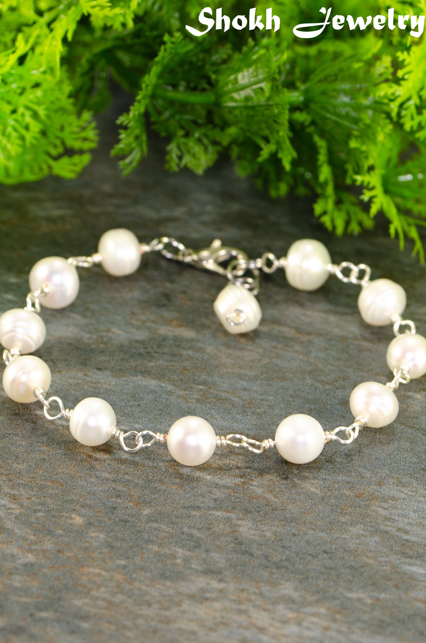 Handmade Freshwater Pearls Link Chain Bracelet