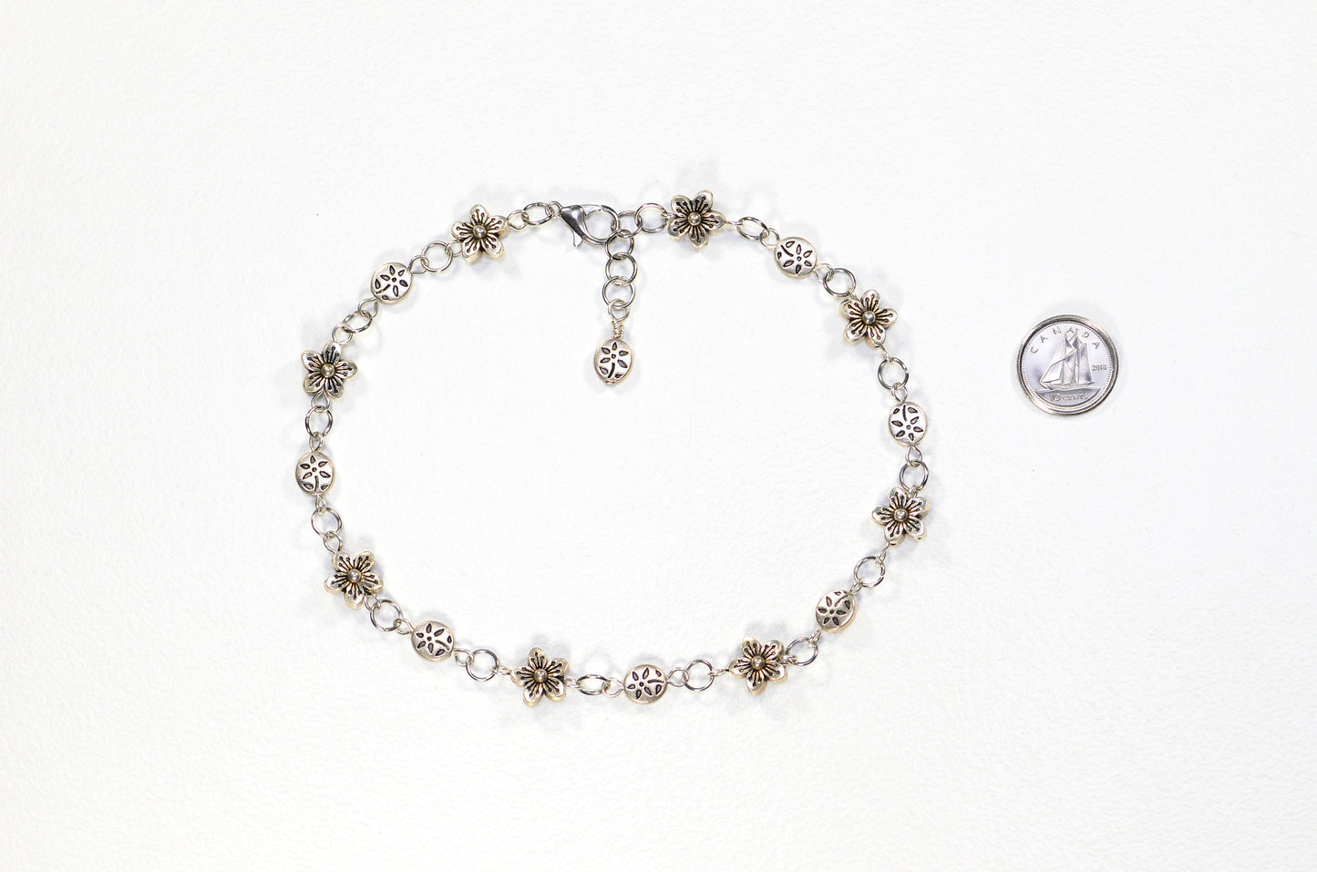 Large Tibetan silver flower Link Anklet for Women