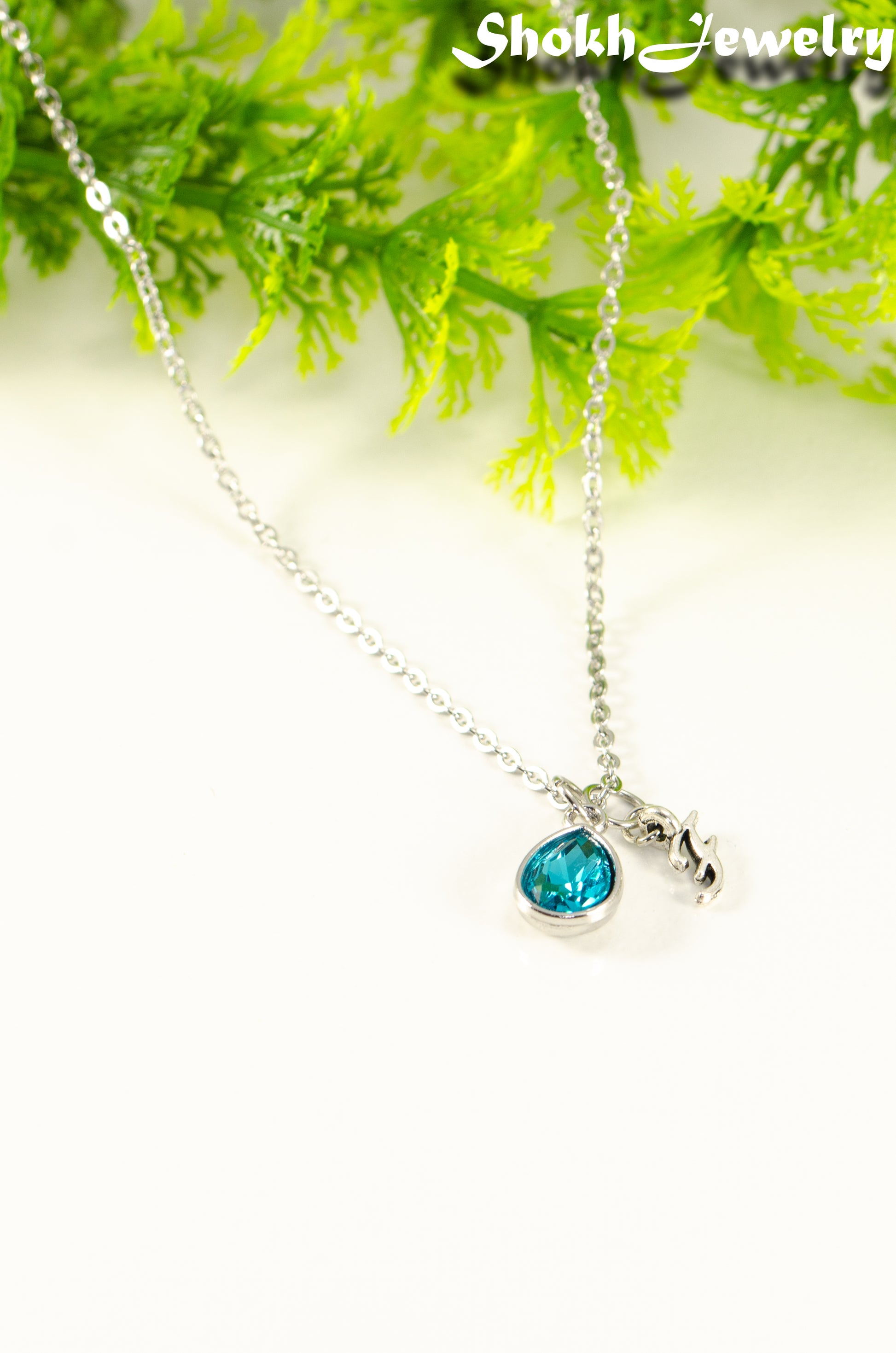 Small Personalized March Birthstone Choker Necklace.