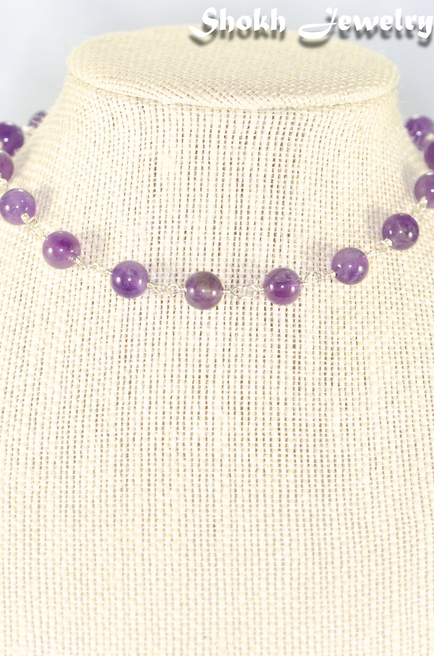 8mm Amethyst Crystal Link Choker Necklace