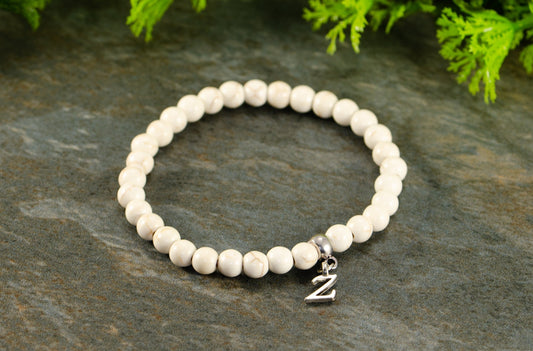 6mm White Howlite Bracelet with Initial.