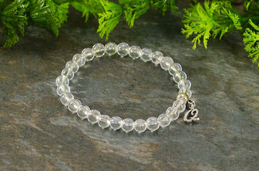 6mm Clear Quartz Bracelet with Initial.