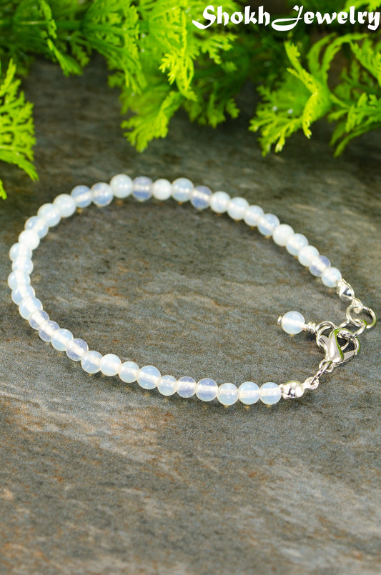 Close up of 4mm White Opal anklet with Clasp.