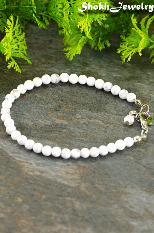 Close up of 4mm White Howlite anklet with Clasp.