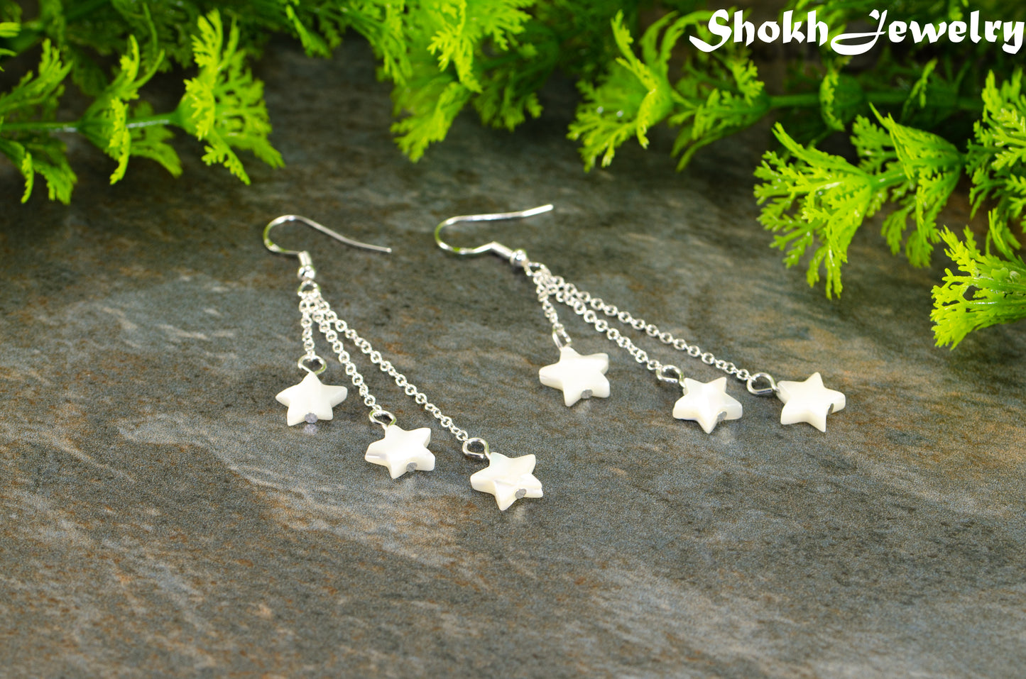 Long Silver Plated Chain and Seashell Star Earrings.