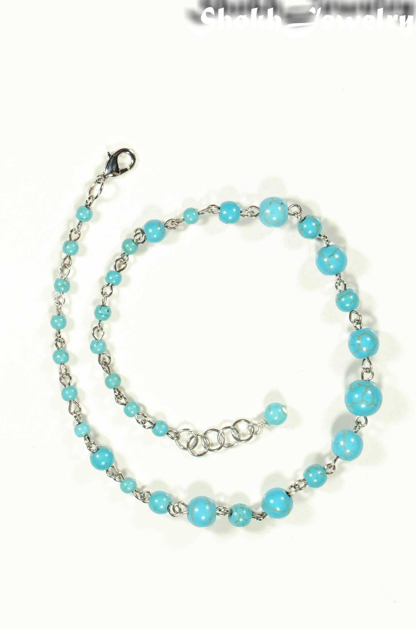Top view of Handmade Turquoise Howlite Link Chain Anklet.