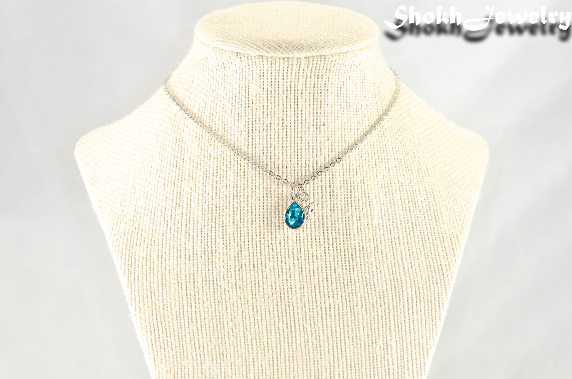 Small Personalized March Birthstone Choker Necklace displayed on a bust.