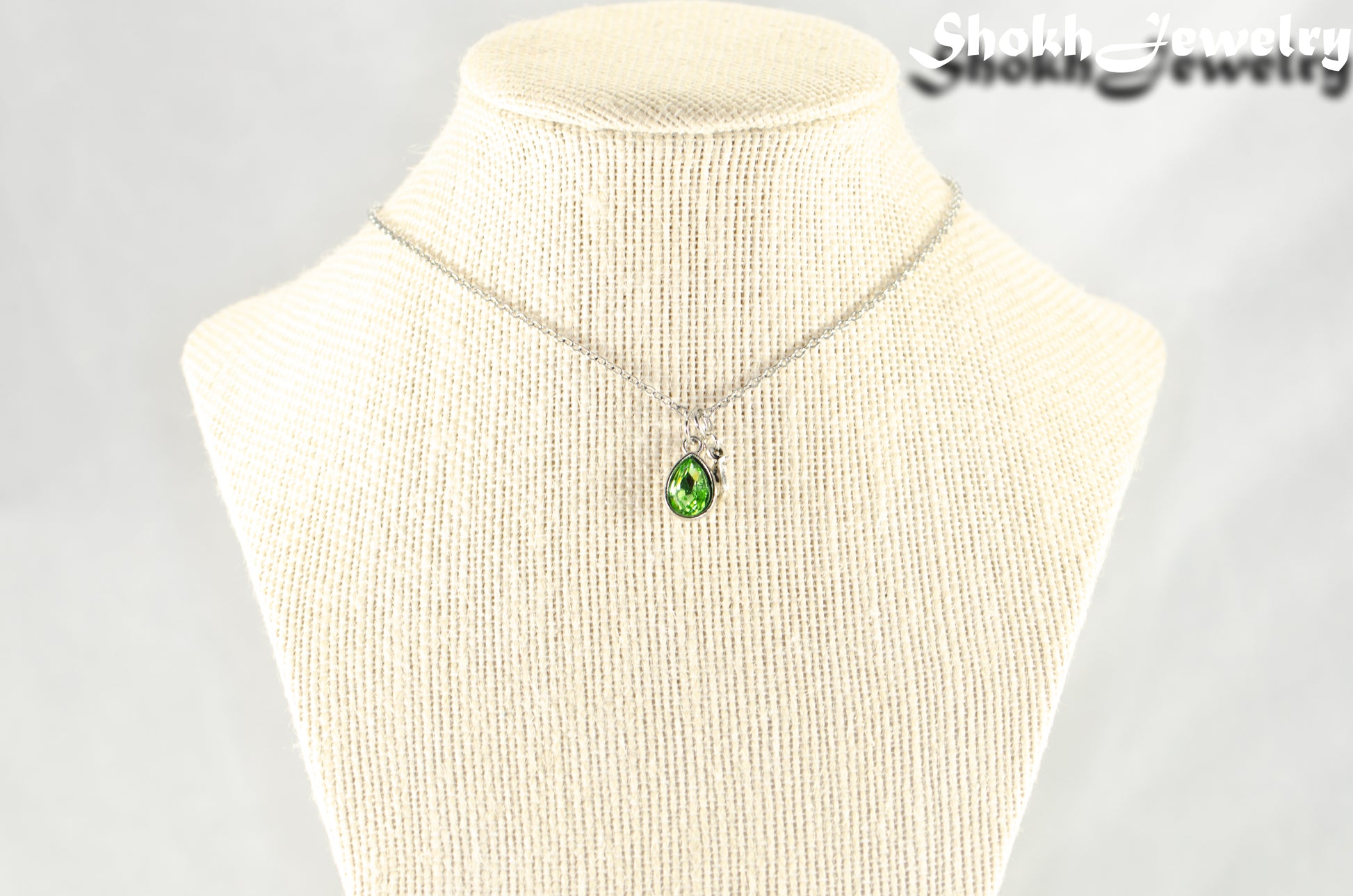 Small Personalized August Birthstone Choker Necklace displayed on a bust.