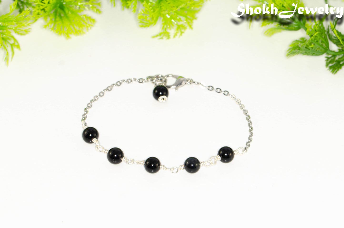 Black Obsidian and Stainless Steel Chain bracelet for women/men.