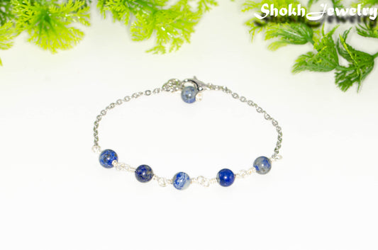 Lapis Lazuli and Stainless Steel Chain Anklet.